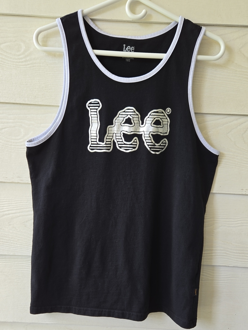 Lee Men's Graphic Tank Top Black White Trim Striped Logo Size Medium